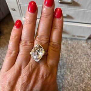 Touchstone Crystal Silver and White Ring with Sparkling Centerpiece